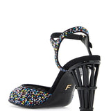 CAGE AND CRYSTAL HIGH HEEL SANDALS.