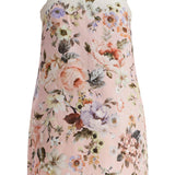 MINI FLORAL LINEN DRESS IN PINK WITH SCALLOP NECKLINE AND SLEEVELESS