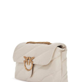 WHITE SILK LEATHER SHOULDER BAG WITH GOLDEN CHAIN