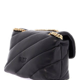 MINI BLACK QUILTED BAG WITH GOLDEN CHAIN LOVE PUFF