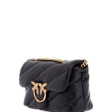 MINI BLACK QUILTED BAG WITH GOLDEN CHAIN LOVE PUFF