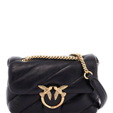 MINI BLACK QUILTED BAG WITH GOLDEN CHAIN LOVE PUFF