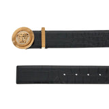 BLACK EMBOSSED CROCODILE CALFSKIN BELT WITH RHINESTONES 40MM