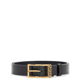 BLACK BRUSHED CALFSKIN BELT 30 MM WITH GEOMETRIC BUCKLE