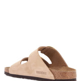 NUBUCK LEATHER SANDALS SANDCASTLE WITH GOLDEN BUCKLES