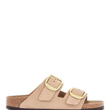 NUBUCK LEATHER SANDALS SANDCASTLE WITH GOLDEN BUCKLES