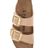 NUBUCK LEATHER SANDALS SANDCASTLE WITH GOLDEN BUCKLES