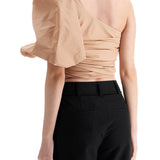 ASYMMETRICAL ONE-SHOULDER TAFFETA TOP IN CAMEO PINK