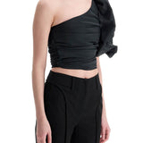 BLACK POLYESTER OFF SHOULDER CROP TOP