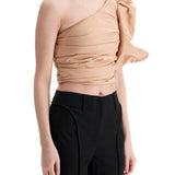 ASYMMETRICAL ONE-SHOULDER TAFFETA TOP IN CAMEO PINK