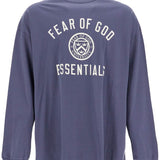 LONG SLEEVE NAVY BLUE COTTON T-SHIRT WITH PRINTED LOGO