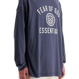 LONG SLEEVE NAVY BLUE COTTON T-SHIRT WITH PRINTED LOGO