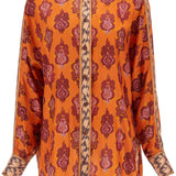 ORANGE SILK SHIRT IKAT LONG SLEEVE LOOSE FIT