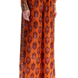 HIGH WAIST WIDE LEG IKAT PRINT SILK PANTS ORANGE