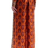 HIGH WAIST WIDE LEG IKAT PRINT SILK PANTS ORANGE