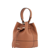 TAN LEATHER BUCKET BAG WITH ADJUSTABLE STRAP