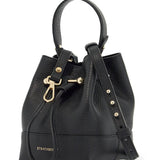 BLACK CALFSKIN BUCKET BAG WITH HAMMERED FINISH AND DRAWSTRING CLOSURE