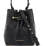 BLACK CALFSKIN BUCKET BAG WITH HAMMERED FINISH AND DRAWSTRING CLOSURE