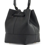 BLACK CALFSKIN BUCKET BAG WITH HAMMERED FINISH AND DRAWSTRING CLOSURE