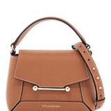 BROWN LEATHER NANO MOSAIC CROSSBODY BAG WITH GOLD BUTTON