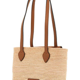 BEIGE WOVEN RAFFIA BAG WITH LEATHER DETAILS