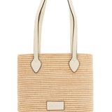 LARGE VANILLA RAFFIA BASKET BAG WITH LEATHER FINISHES