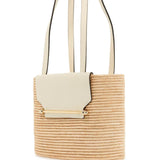 LARGE VANILLA RAFFIA BASKET BAG WITH LEATHER FINISHES