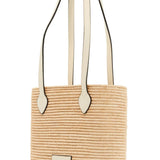 LARGE VANILLA RAFFIA BASKET BAG WITH LEATHER FINISHES