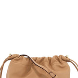 CHARLOTTE BUCKET BAG IN CARAMEL NAPPA WITH DRAWSTRING AND SHOULDER STRAP