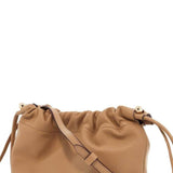 CHARLOTTE BUCKET BAG IN CARAMEL NAPPA WITH DRAWSTRING AND SHOULDER STRAP