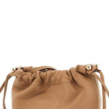 CHARLOTTE BUCKET BAG IN CARAMEL NAPPA WITH DRAWSTRING AND SHOULDER STRAP