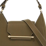 KHAKI LEATHER HOBO BAG WITH ADJUSTABLE STRAP