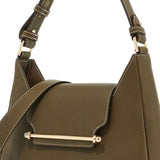 KHAKI LEATHER HOBO BAG WITH ADJUSTABLE STRAP