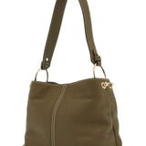 KHAKI LEATHER HOBO BAG WITH ADJUSTABLE STRAP