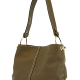 KHAKI LEATHER HOBO BAG WITH ADJUSTABLE STRAP