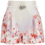 RED LOW-WAIST FLORAL SILK AND COTTON SHORTS