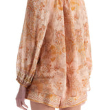 CREAM AND PINK HIGH NECK PAISLEY BLOUSE IN RAYON WITH LONG SLEEVES