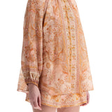 CREAM AND PINK HIGH NECK PAISLEY BLOUSE IN RAYON WITH LONG SLEEVES