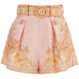 HIGH-WAISTED FLORAL CREAM LINEN SHORTS