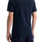 SHORT SLEEVE REGULAR FIT DARK BLUE COTTON T-SHIRT WITH EMBROIDERED LOGO