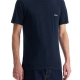 SHORT SLEEVE REGULAR FIT DARK BLUE COTTON T-SHIRT WITH EMBROIDERED LOGO