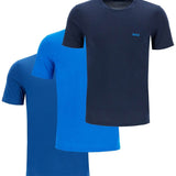 DARK BLUE SHORT SLEEVE T-SHIRT WITH WIDE NECK REGULAR FIT COTTON FOR MEN