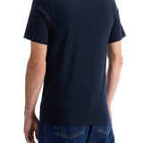 DARK BLUE SHORT SLEEVE T-SHIRT WITH WIDE NECK REGULAR FIT COTTON FOR MEN