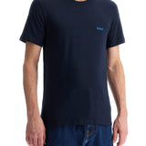 DARK BLUE SHORT SLEEVE T-SHIRT WITH WIDE NECK REGULAR FIT COTTON FOR MEN