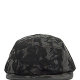 BLACK FLAT BRIM HAT WITH GRAPHIC PRINT AND ADJUSTABLE CLOSURE