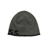 ELEGANT DARK GRAY WOOL AND ACRYLIC BEANIE WITH CONTRASTING LOGO