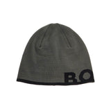 ELEGANT DARK GRAY WOOL AND ACRYLIC BEANIE WITH CONTRASTING LOGO