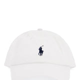 WHITE COTTON BASEBALL CAP WITH NAVY EMBROIDERED LOGO