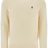 CREAM COTTON SWEATER WITH EMBROIDERED LOGO