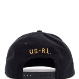 BLACK COTTON CAP WITH EMBROIDERED PATCH AND ADJUSTABLE CLOSURE